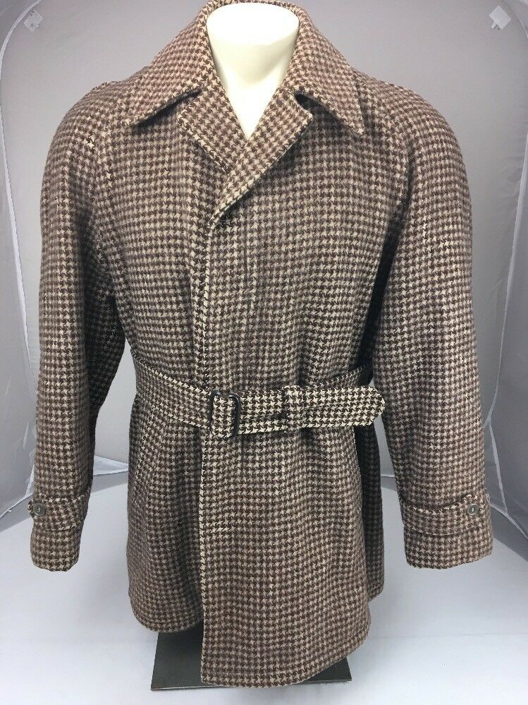 Vtg-1950s-Belted-Coat-Norfolk-Jacket-Quilted-Lining