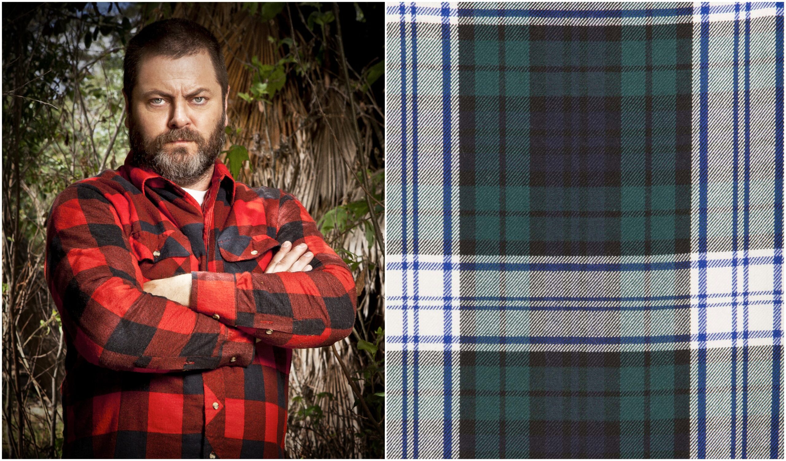 À gauche, le tristement célèbre « buffalo plaid » : une immondice à réserver aux déguisements de cow-boy. À droite, un tartan « Blackwatch » de chez Holland and Sherry.