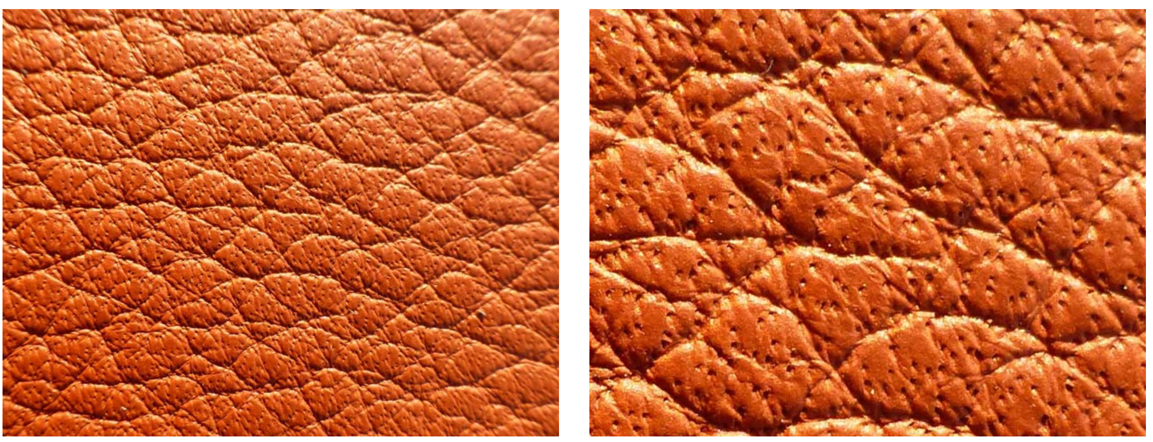 Un cuir semi aniline, la peau a été teinté avec des pigments, mais les pores sont encore visibles.  (source colourlock)
