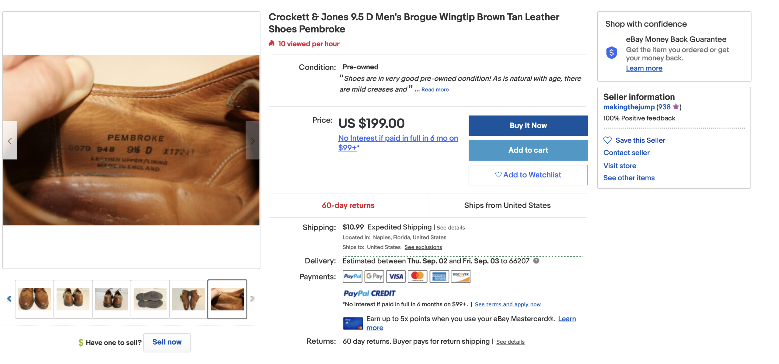 L’une des façons de confirmer la provenance des chaussures est de comparer les codes usines. Ici une paire de Crockett & Jones avec le modèle Pembroke. (Source : Ebay)