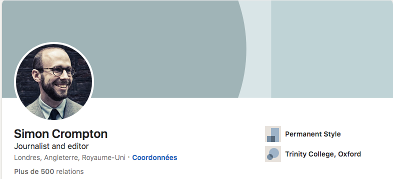 Le profil LinkedIn de Simon Crompton liste son occupation comme journaliste et éditeur (Source : LinkedIn)
