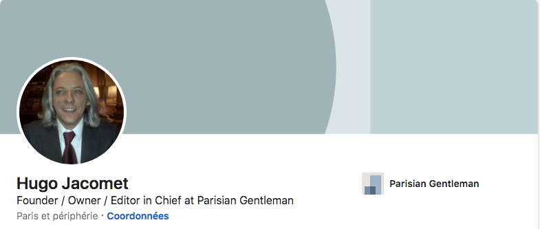 Le profil LinkedIn d’Hugo Jacomet liste son occupation comme éditeur en chef de Parisian Gentleman.  (Source : LinkedIn)