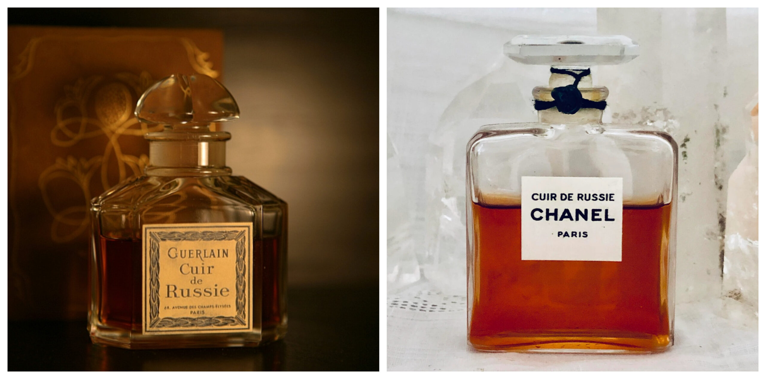 Le parfum “cuir de Russie” de Guerlain ainsi que celui de Chanel (Source :Perfumeshrine)