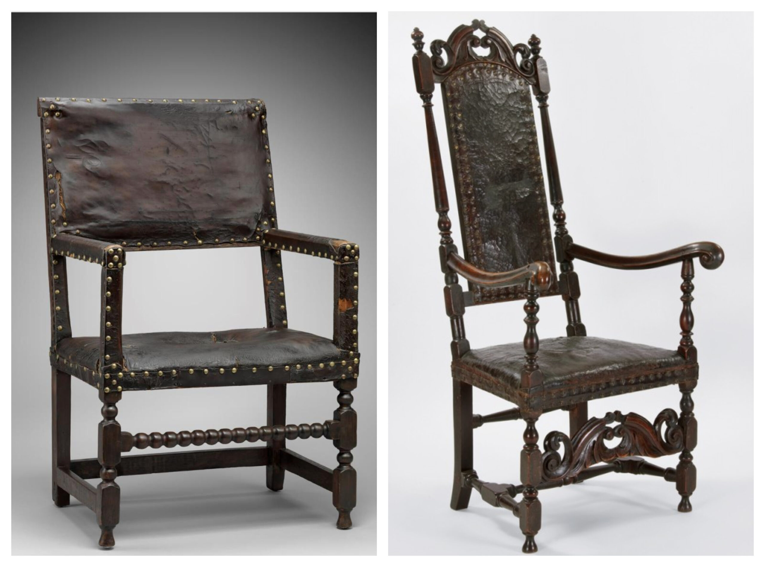 Deux chaises du XVIIIème siècle avec leur garniture en cuir de Russie d’origine. (Source : Boston Museum, Winterthur Museum)