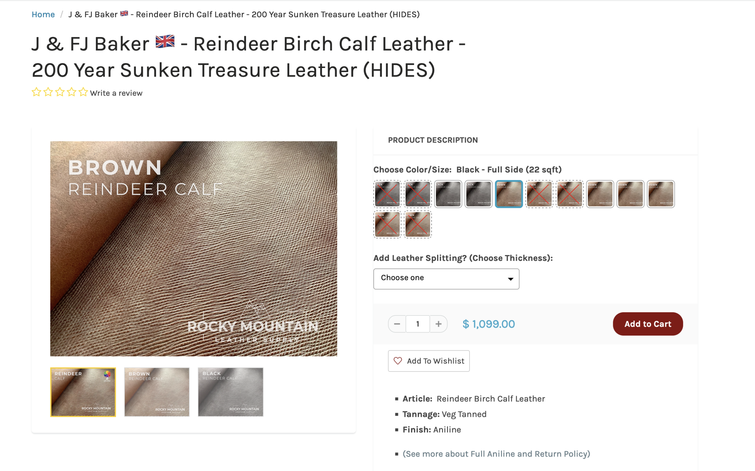 $1099 pour une peau en “cuir de Russie” de Baker. Même si RMLS ne sont pas réputés pour des prix particulièrement “placés”, c’est très cher. Vous noterez également le très discret et subtil “200 Year Sunken Treasure Leather” qui en dit long sur le public visé. (Source : RMLS)