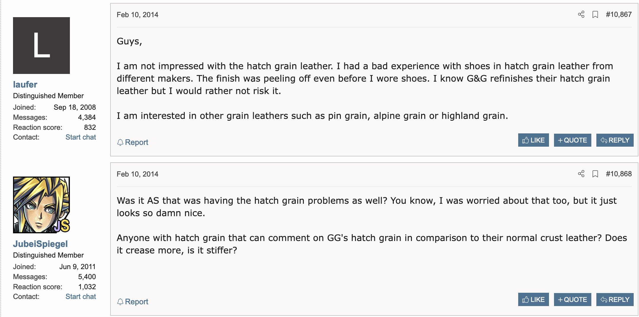 Des bruits de forum quant à la réputation du cuir hatch grain d’Horween. (Source ; Styleforum)