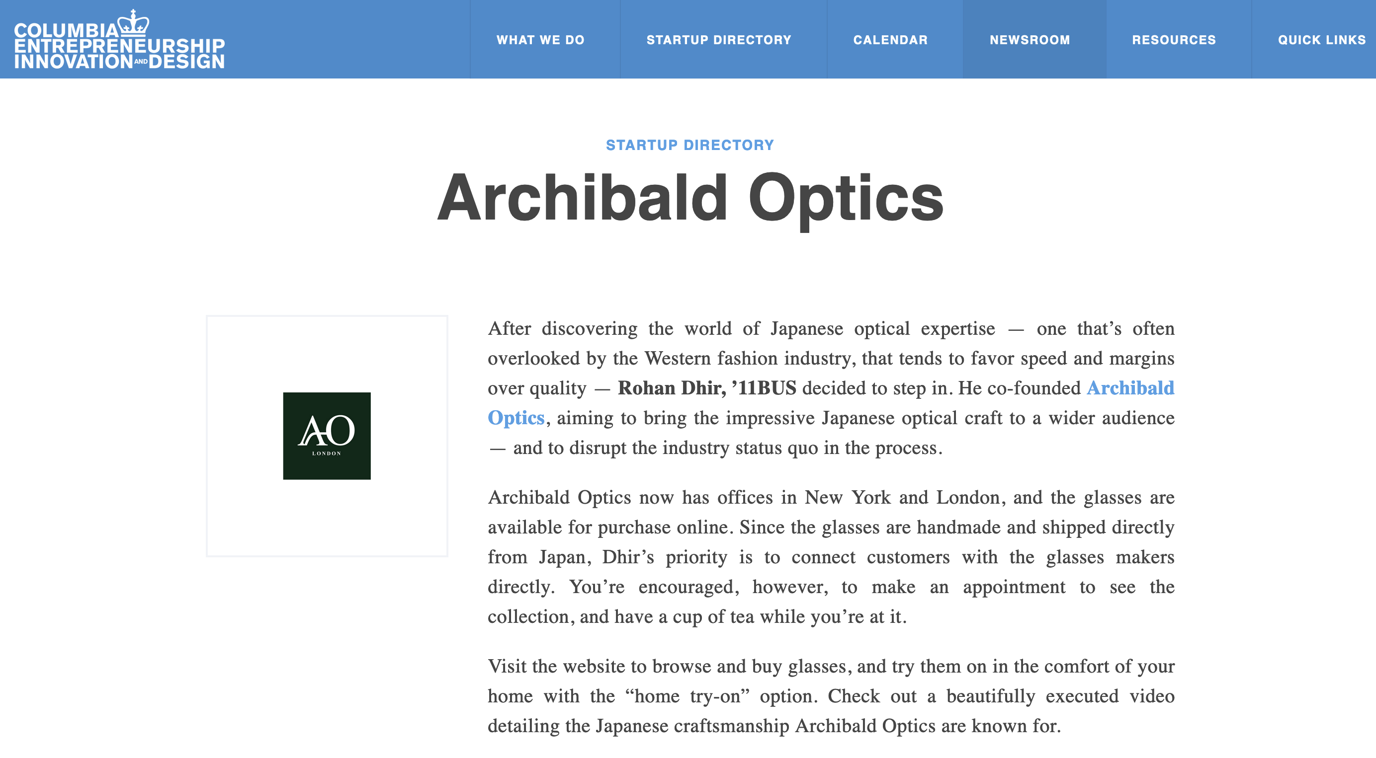 Columbia University présente fièrement une start-up disruptive: Archibald Optics. (Source: Columbia University)