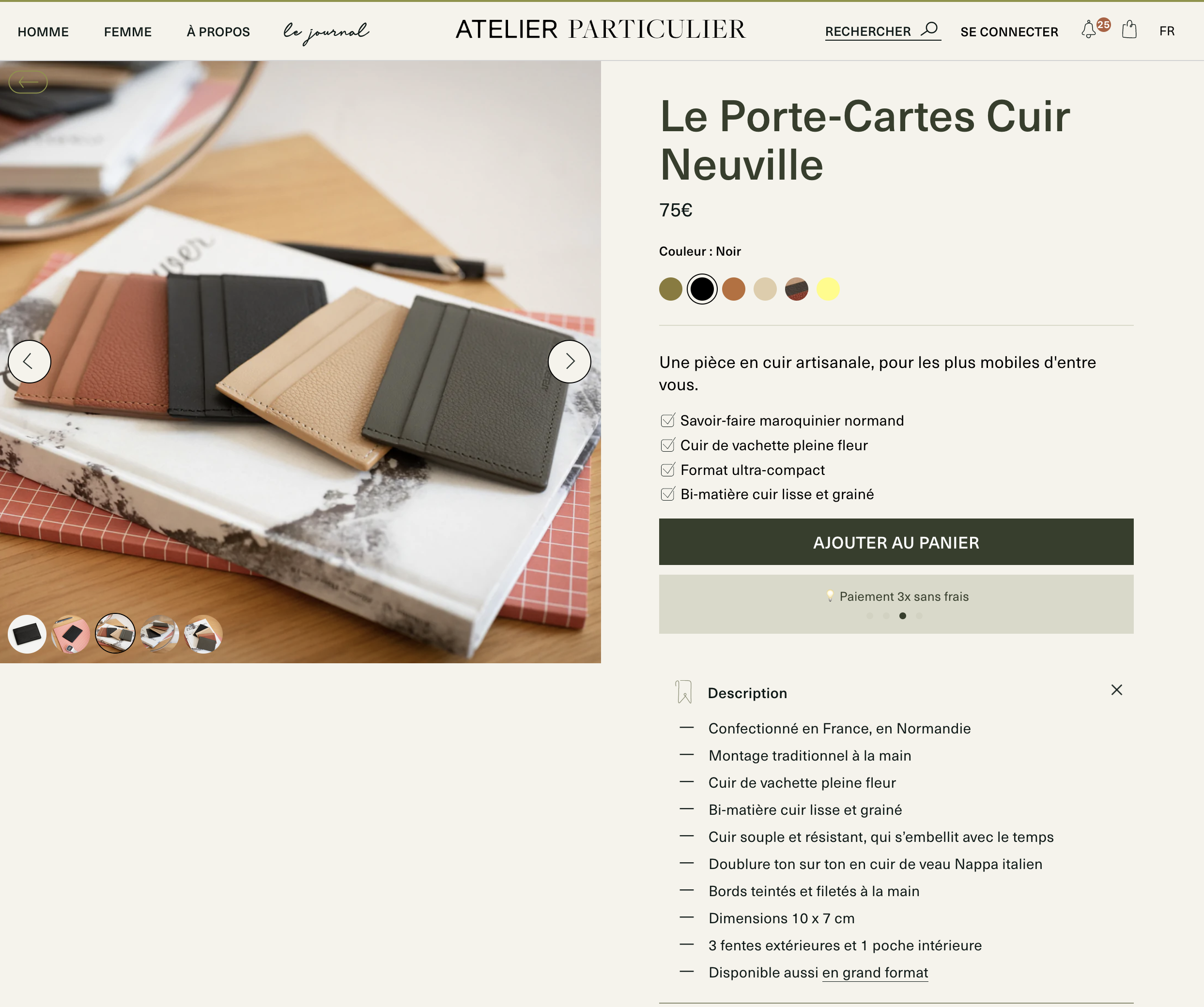 L’exemple typique de la maroquinerie industrielle basique en private label qui s’approprie des qualités qu’elle n’a pas. “Artisanal, savoir-faire, traditionnel, fait main” en même pas quelques lignes, à croire qu’ils cherchent à cacher quelque chose. (Source : Atelier Particulier)