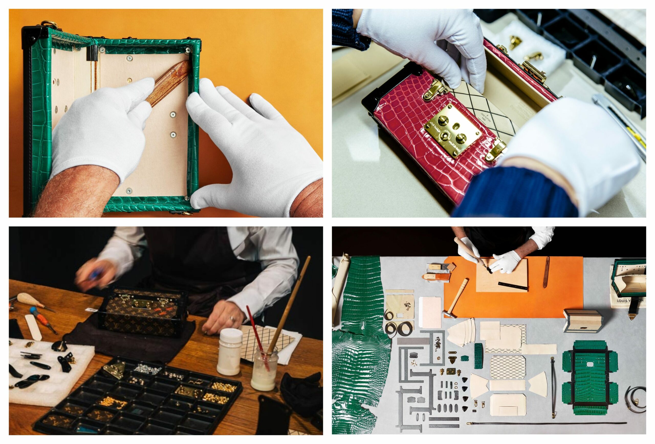 Côté pile. Les simagrées de Louis Vuitton autour de la fabrication du sac à main petite malle. Gants blancs et tout le toutim, forcément vous vous dite “c’est de l’artisanat”. (Source : LVMH)