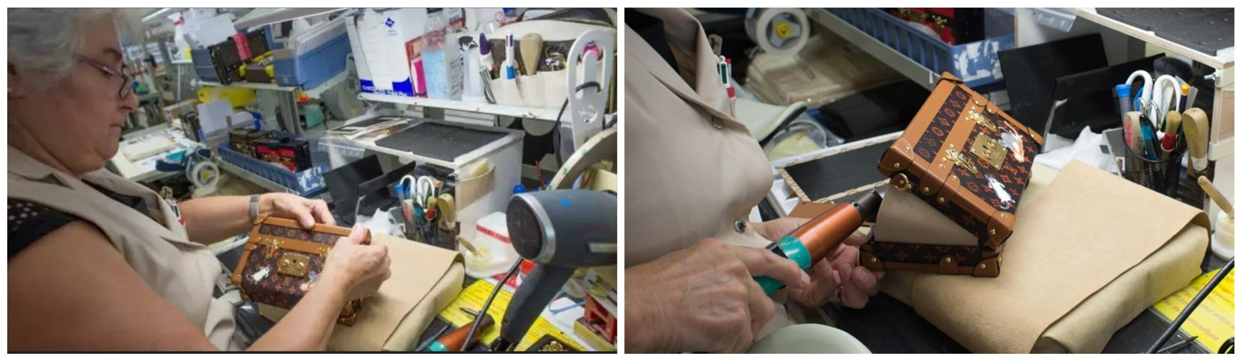 Côté face. En réalité c’est Monique 45 ans avec son haleine de Roquefort et ses bras de camionneur qui fabrique votre petite malle. Sans gants blancs qui plus est. Il n’en reste pas moins que c’est un superbe produit au rapport qualité/prix largement supérieur aux sacs souples de la marque. Ça n’en reste pas moins de l’industriel. Sinon, pour mettre tout le monde d'accord je propose également l'appellation d'artisananas. (Source : API)