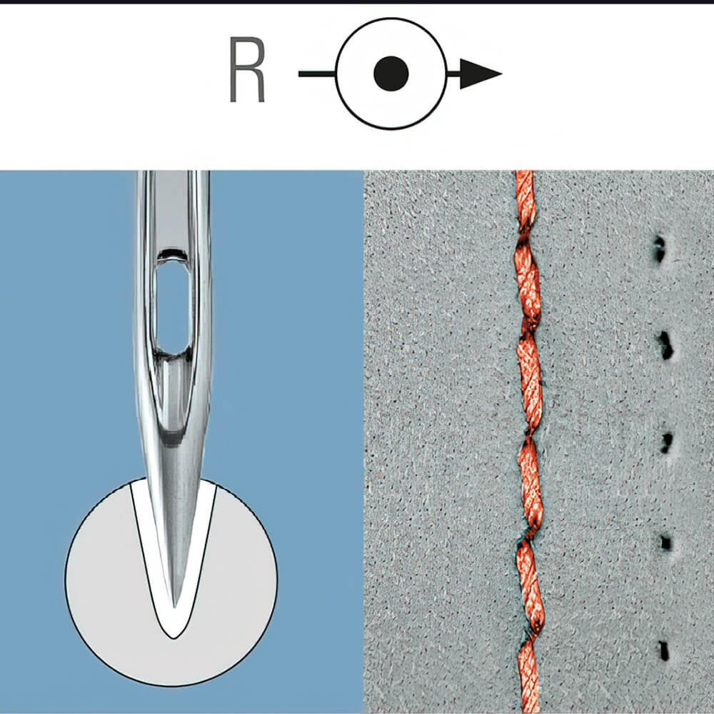 Une couture machine droite réalisée avec une aiguille ronde (Source : sailrite)