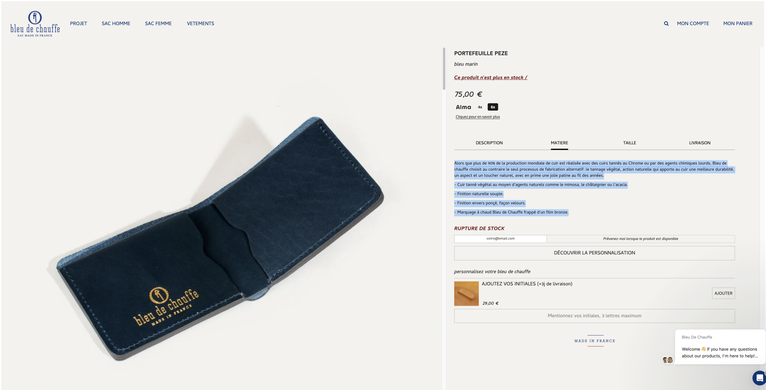 Le modèle Peze chez Bleu de chauffe. N'hésitez pas à ouvrir l'image dans un nouvel onglet pour lire la description faite par la marque de son produit. (Source : Bleu de chauffe)