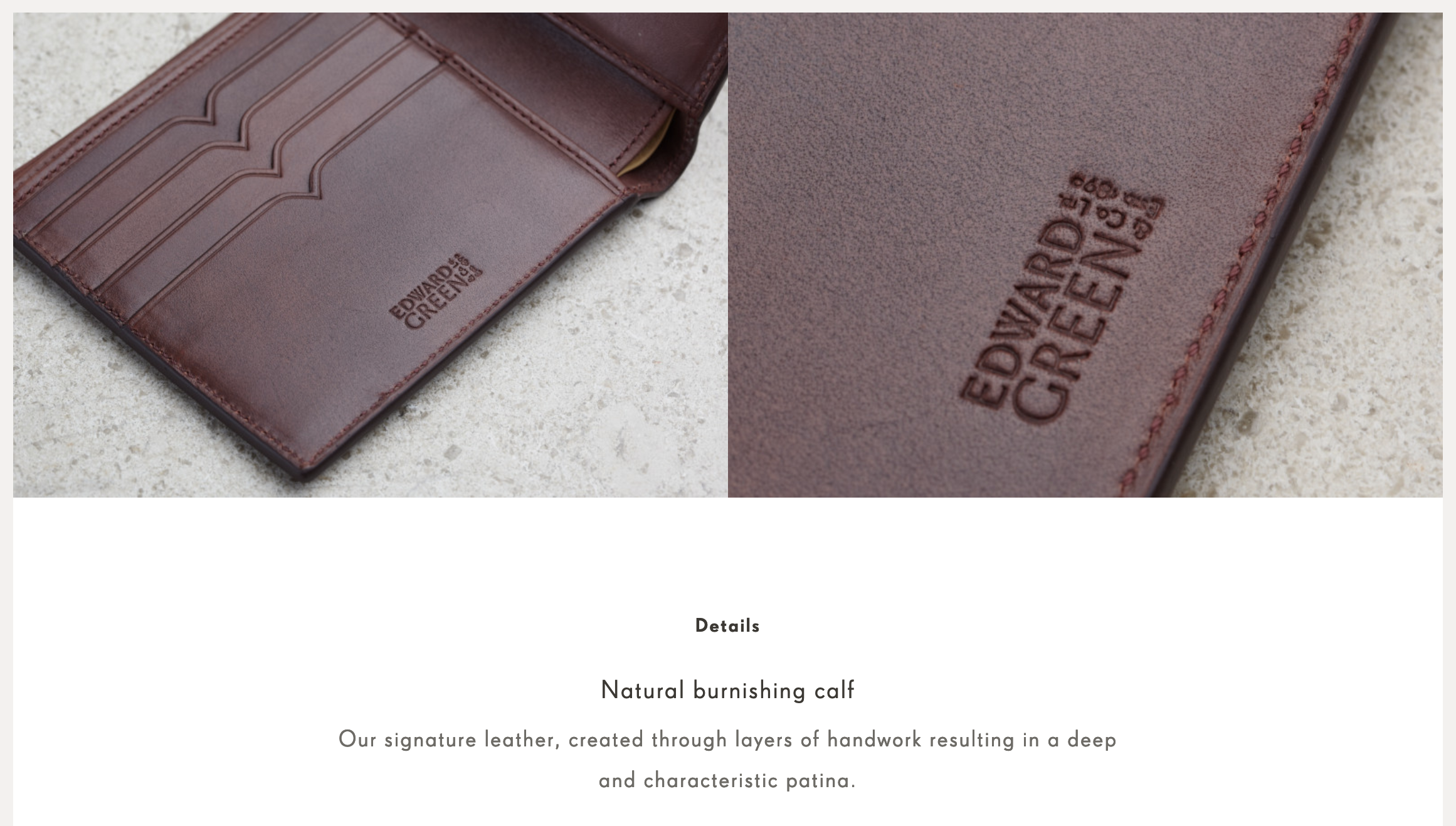 Une description qui parle pour ne rien dire, c’est la technique employée par beaucoup de marques (ici Edward Green) quand il s’agit de donner des informations sur les cuirs utilisés. (Source : Edward Green)