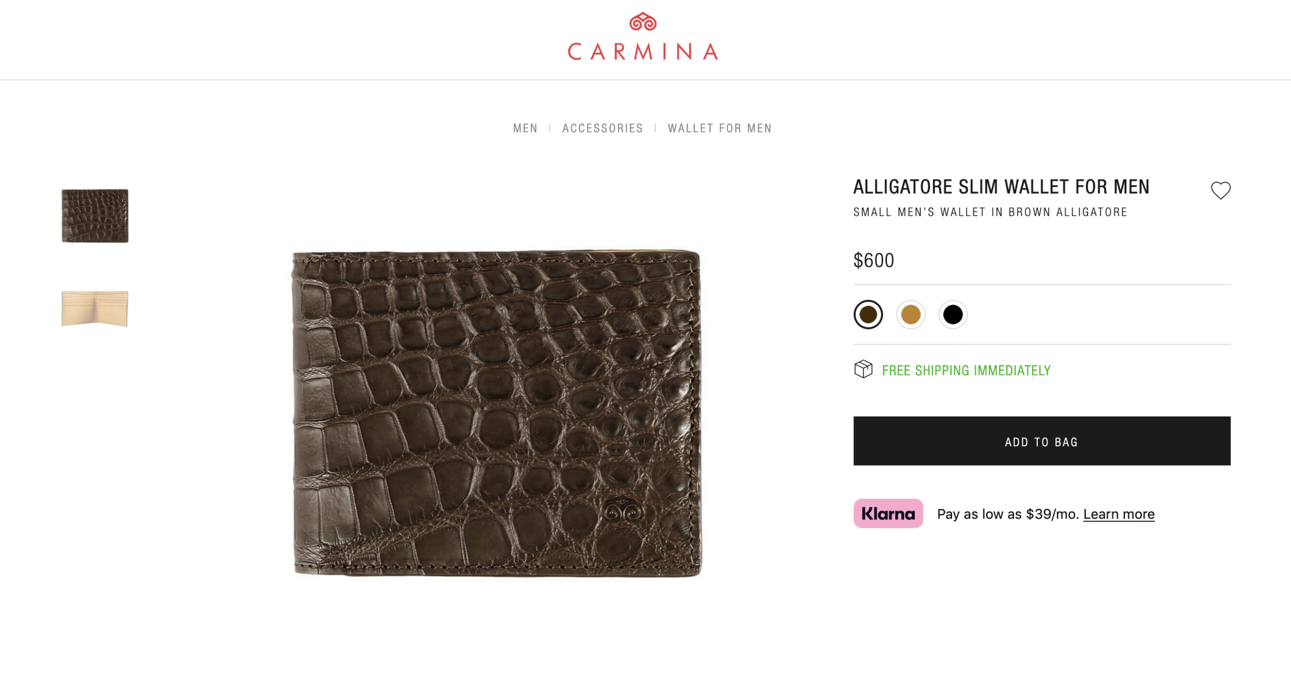 Un portefeuille Carmina qui tape dans une zone qui semble correspondre au cou de l’animal, juste entre les pattes avants. Ce qui explique le prix bas pour de l’exotique. (Source : Carmina)