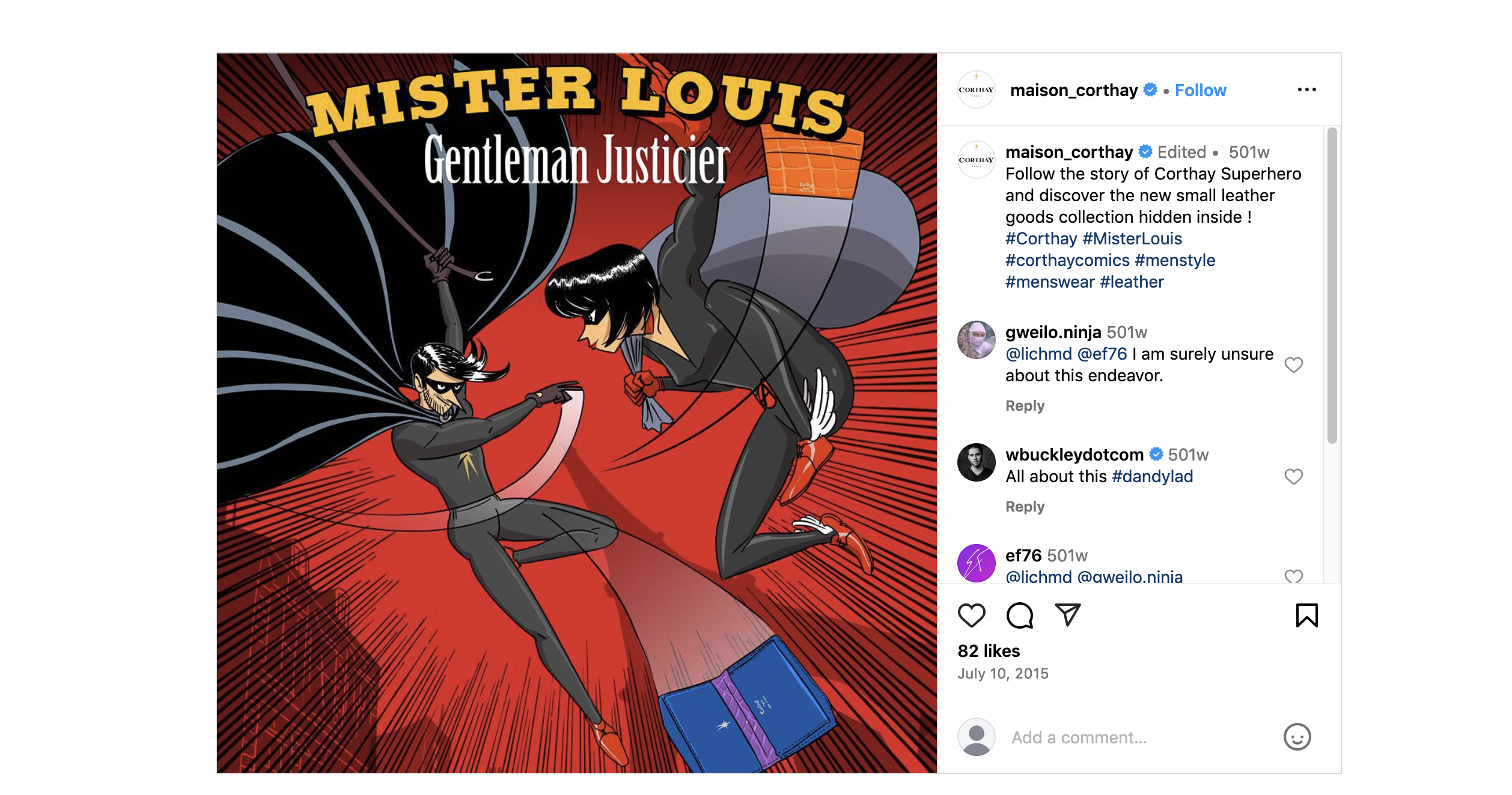 L’annonce de la bande dessinée Corthay. Ça n’est pas du Moebius, et ça n’enchante pas les foules. (Source : Instagram Corthay)